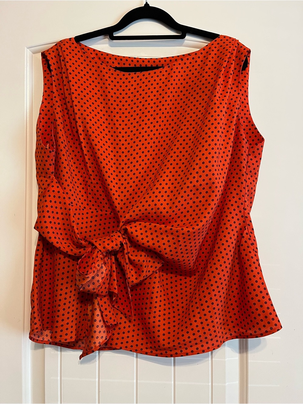 Ann Taylor Red Polka Dot Sleeveless Tie-Front Blouse